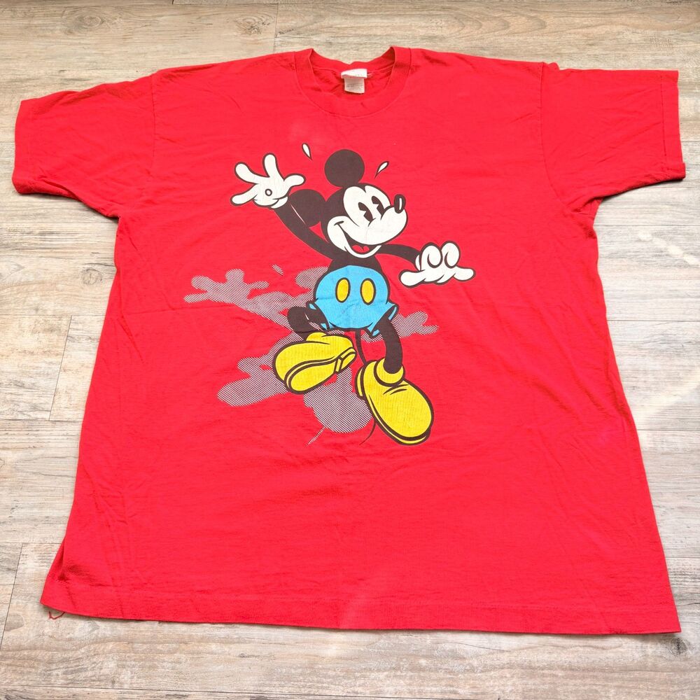Vintage 90s Mickey Mouse Big Print T-Shirt Disney Single Stitch One Size Red